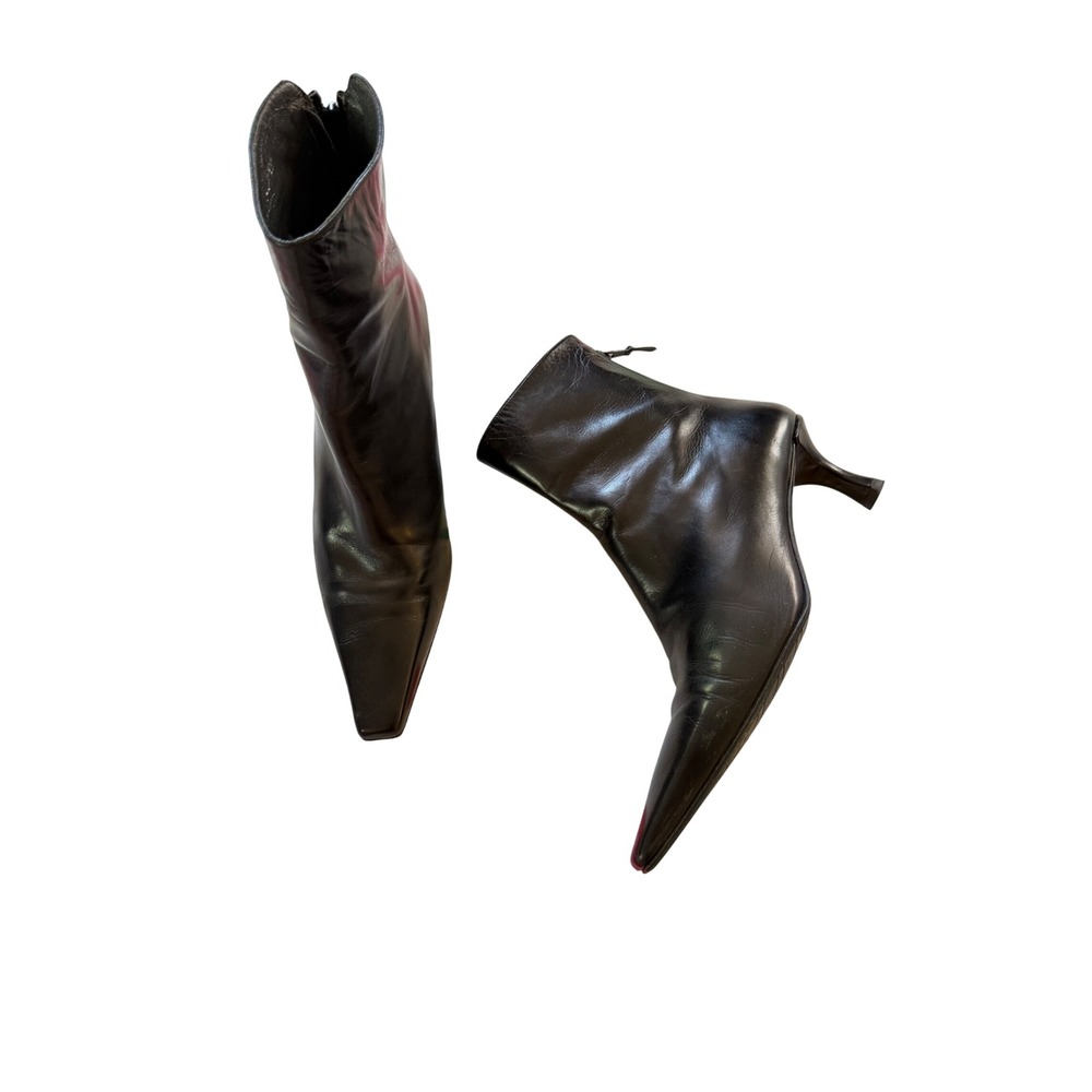 Stuart Weitzman Black Leather Pointed Toe Kitten Heel Ankle Boots Size 8.5 M